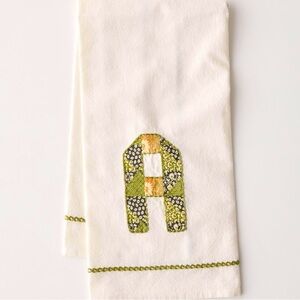 Urban Outfitters Patchwork Monogram A Name Initial Cream Green Decorative Towel